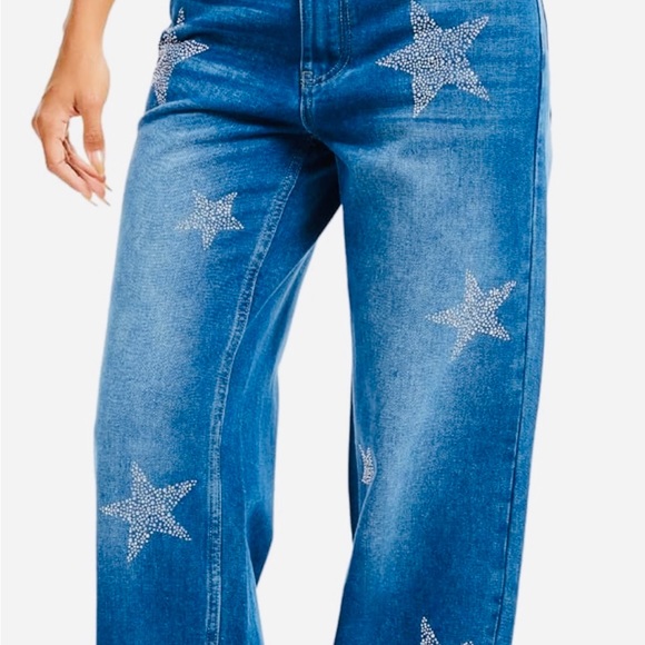 Denim - Blue Star-Embellished Flare Jeans